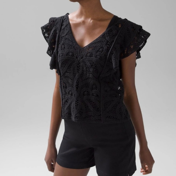 WHBM Crochet Ruffle-Sleeve Sweater dark romantic - Picture 1 of 10